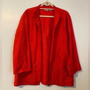 Chicos size 2 red silk topper cardigan jacket 3/4 sleeve